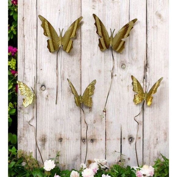 Vintage MCM Home Interiors Set of 5 Butterflies Copper Brass Plant Decor - Picture 2 of 3